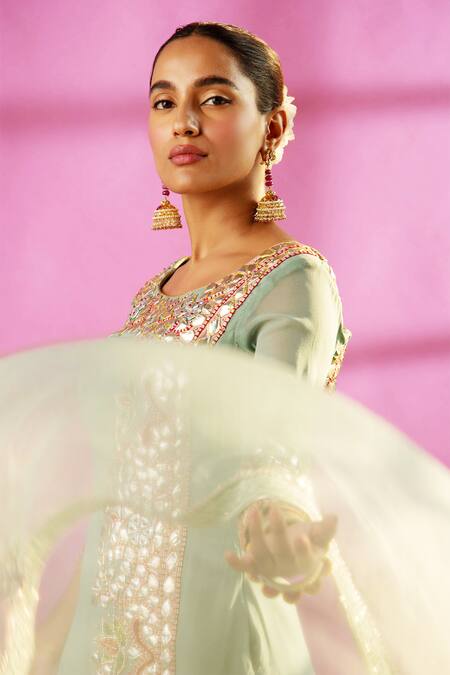 Buy_Rachit Khanna_Blue Georgette Scoop Neck Embroidered Kurta Set _Online_at_Aza_Fashions