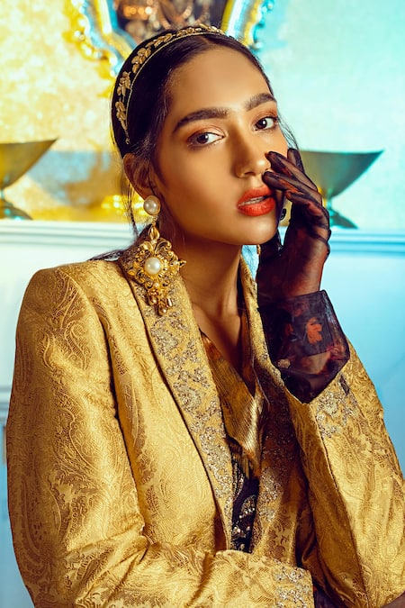 Radhika Agrawal Jewels Gold Plated Pearl Rosa Maria Bead Chandeliers 