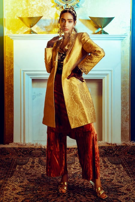 Radhika Agrawal Jewels Gold Plated Pearl Rosa Maria Bead Chandeliers Online at Aza Fashions Radhika Agrawal Jewels_Gold Plated Pearl Rosa Maria Bead Chandeliers _Online_at_Aza_Fashions