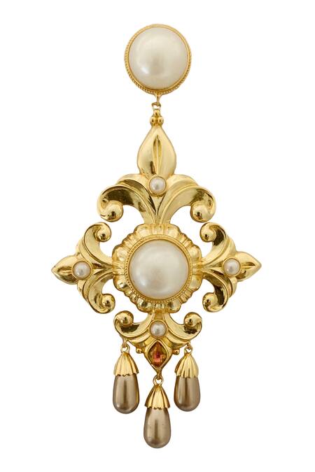 Shop Radhika Agrawal Jewels Gold Plated Pearl Rosa Maria Bead Chandeliers Online at Aza Fashions Shop_Radhika Agrawal Jewels_Gold Plated Pearl Rosa Maria Bead Chandeliers _Online_at_Aza_Fashions