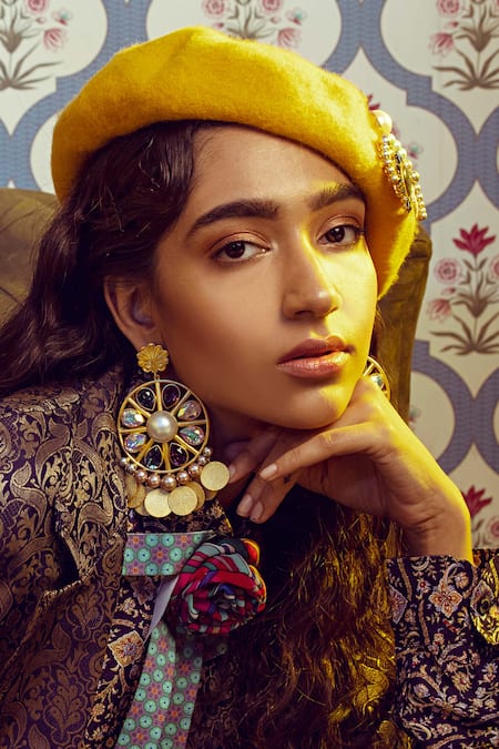 Radhika Agrawal Jewels Gold Plated Pearl Mexicano Bead Danglers 