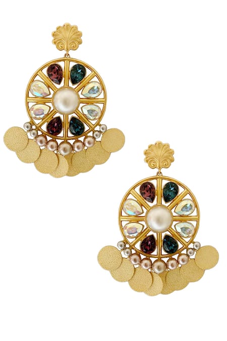 Shop Radhika Agrawal Jewels Gold Plated Pearl Mexicano Bead Danglers at Aza Fashions Shop_Radhika Agrawal Jewels_Gold Plated Pearl Mexicano Bead Danglers _at_Aza_Fashions