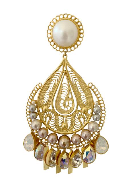 Shop Radhika Agrawal Jewels Gold Plated Pearl Trella Fiigree Chandeliers Online at Aza Fashions Shop_Radhika Agrawal Jewels_Gold Plated Pearl Trella Fiigree Chandeliers _Online_at_Aza_Fashions
