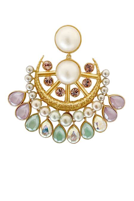 Buy_Radhika Agrawal Jewels_Gold Plated Pearl Bella Crystal Chandbalis _Online_at_Aza_Fashions