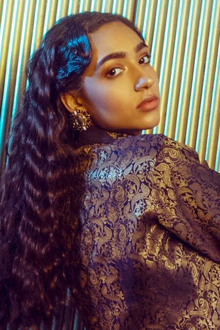 Radhika Agrawal Jewels_Gold Plated Crystal Encrusted Stud Earrings _Online_at_Aza_Fashions