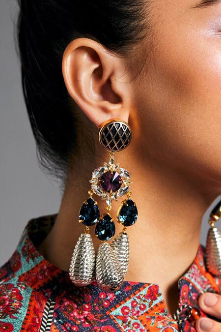 Buy_Radhika Agrawal Jewels_Gold Plated Crystal Starlit Drop Chandeliers_Online_at_Aza_Fashions