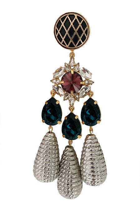 Shop_Radhika Agrawal Jewels_Gold Plated Crystal Starlit Drop Chandeliers_Online_at_Aza_Fashions