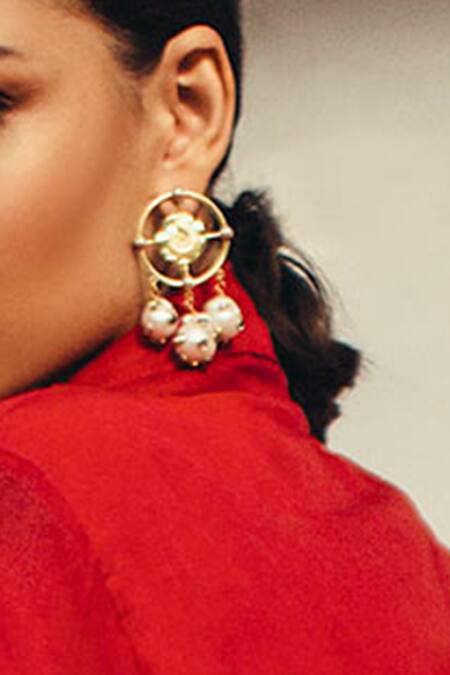 Shop Radhika Agrawal Jewels Gold Plated Crystals, Pearls Joe Bead Drop Danglers Online at Aza Fashions Shop_Radhika Agrawal Jewels_Gold Plated Crystals, Pearls Joe Bead Drop Danglers_Online_at_Aza_Fashions