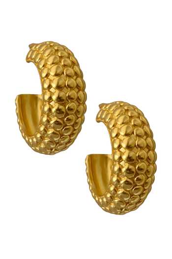 Radhika Agrawal Jewels_Gold Plated Cercles Embossed Hoops_Online_at_Aza_Fashions