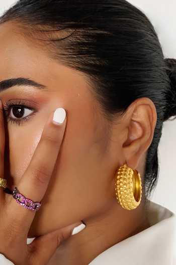 Shop_Radhika Agrawal Jewels_Gold Plated Cercles Embossed Hoops_Online_at_Aza_Fashions