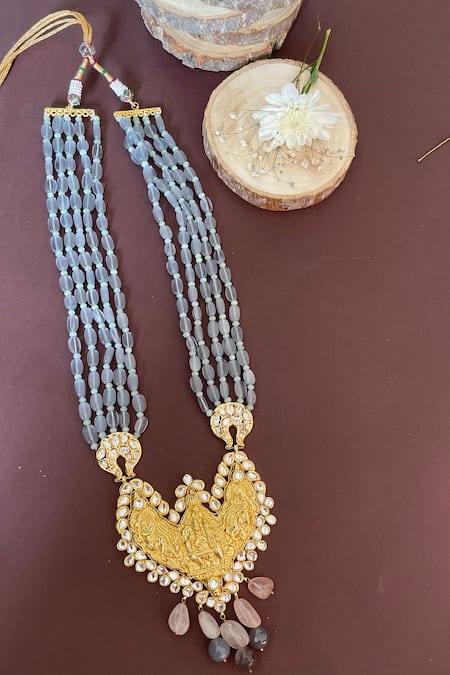 Shop Nayaab By Sonia Gold Plated Carved Temple Pendant Necklace at Aza Fashions Shop_Nayaab By Sonia_Gold Plated Carved Temple Pendant Necklace _at_Aza_Fashions