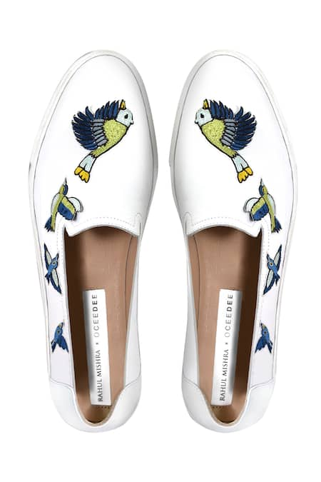 Oceedee X Rahul Mishra White Embroidered Loafers