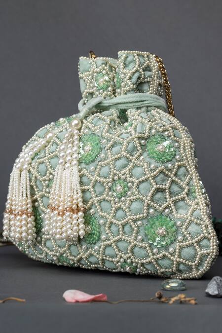 Eena Green Embellished Potli Bag Online at Aza Fashions Eena_Green Embellished Potli Bag _Online_at_Aza_Fashions