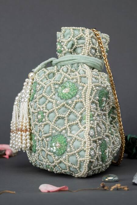 Shop Eena Green Embellished Potli Bag at Aza Fashions Shop_Eena_Green Embellished Potli Bag _at_Aza_Fashions