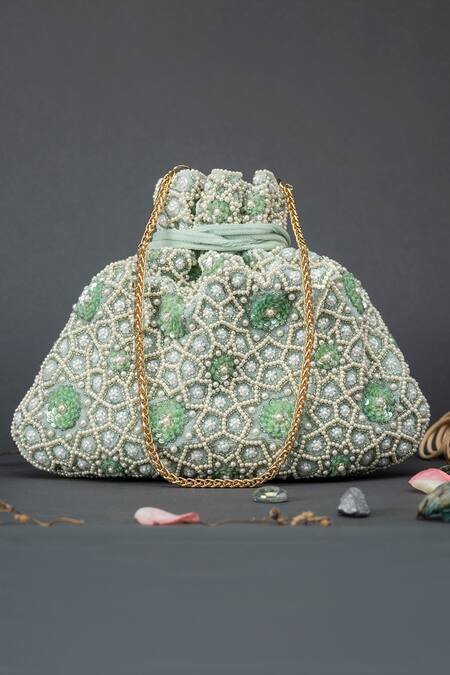 Buy Eena Green Embellished Potli Bag Online at Aza Fashions Buy_Eena_Green Embellished Potli Bag _Online_at_Aza_Fashions