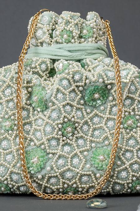 Shop Eena Green Embellished Potli Bag Online at Aza Fashions Shop_Eena_Green Embellished Potli Bag _Online_at_Aza_Fashions