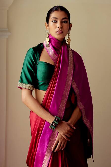 Green printed cotton silk saree with blouse - Rajnandini - 3345108