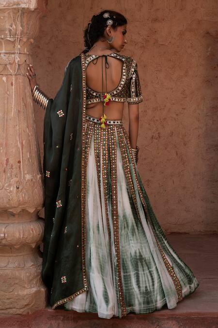 Shop_Reeti Arneja_White Tie Dye Pleated Lehenga Set_at_Aza_Fashions
