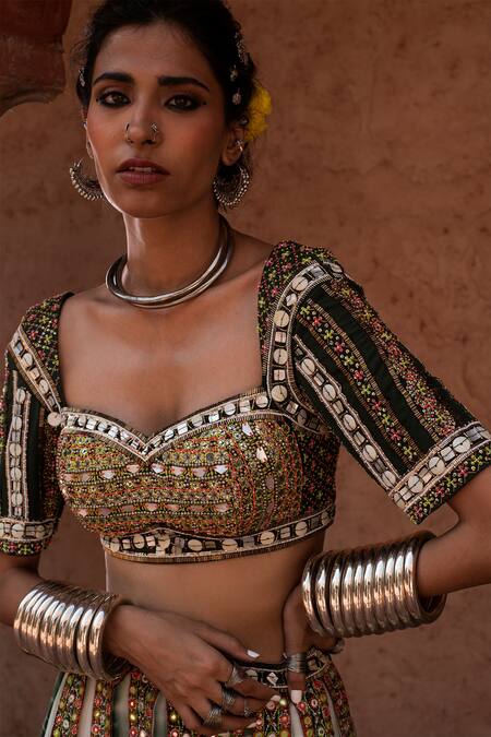 Shop_Reeti Arneja_White Tie Dye Pleated Lehenga Set_Online_at_Aza_Fashions