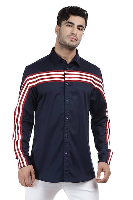 Abkasa Blue Cotton Slim-fit Applique Shirt  