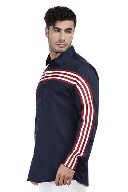 Abkasa_Blue Cotton Slim-fit Applique Shirt_at_Aza_Fashions