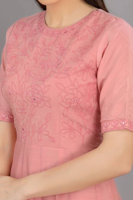 Asaga_Pink Anarkali Chanderi Silk, Cotton Pant Mul Cotton Dupatta Organza Set _at_Aza_Fashions