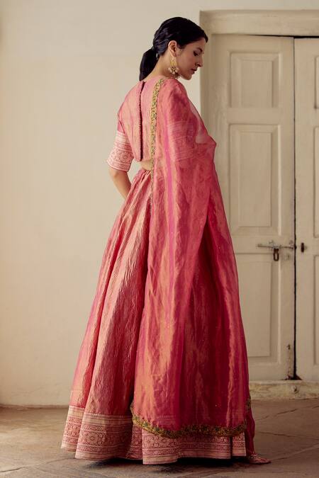 Mimamsaa Magenta Tissue Silk Floral Round Ramila Lehenga Set Online at Aza Fashions Mimamsaa_Magenta Tissue Silk Floral Round Ramila Lehenga Set _Online_at_Aza_Fashions