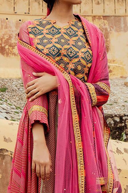 Shop_Swati Vijaivargie_Multi Color Chanderi Silk Kurta Set_Online_at_Aza_Fashions