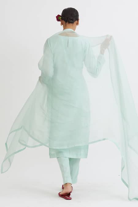 Shop Peeli Dori Green Kurta Chanderi Embroidery Round Straight Set at Aza Fashions Shop_Peeli Dori_Green Kurta Chanderi Embroidery Round Straight Set _at_Aza_Fashions