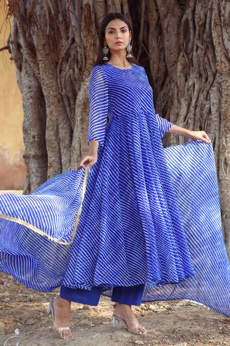 Gulabo Jaipur Blue Georgette Leheriya Print Anarkali Set