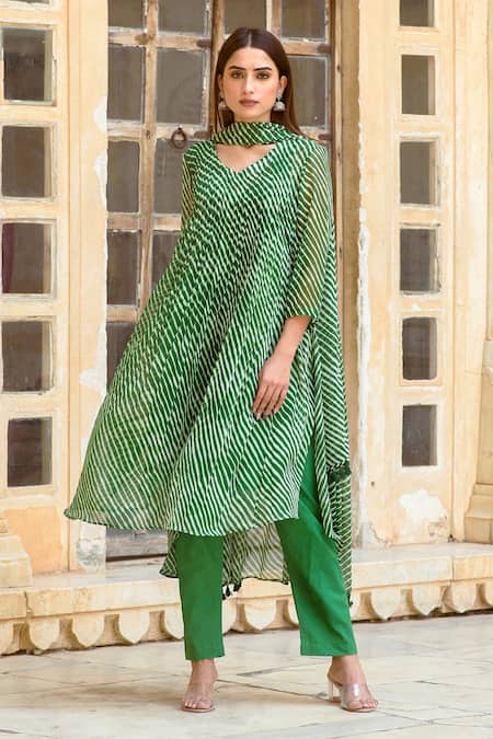 Buy Jaipur Kurti Women Yellow A-line Cotton Leheriya Kurti With Pants &  Dyed Dupatta online