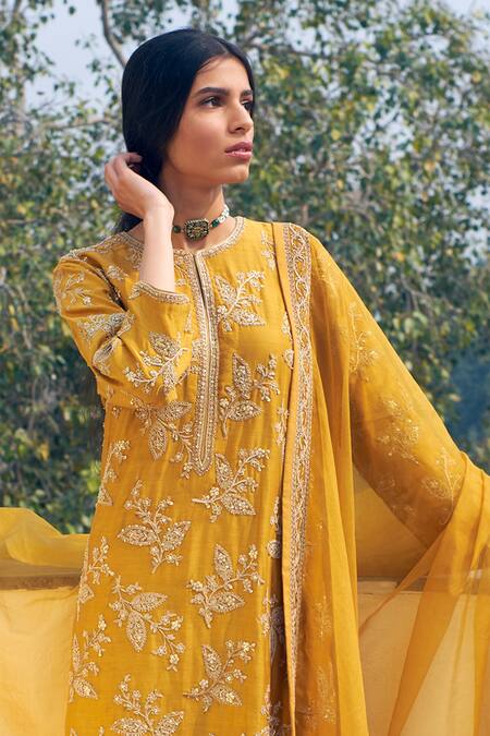 Shop Rar Studio Yellow Handloom Chanderi Organza Kurta Set at Aza Fashions Shop_Rar Studio_Yellow Handloom Chanderi Organza Kurta Set_at_Aza_Fashions