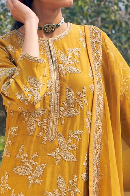Rar Studio Yellow Handloom Chanderi Organza Kurta Set Online at Aza Fashions Rar Studio_Yellow Handloom Chanderi Organza Kurta Set_Online_at_Aza_Fashions