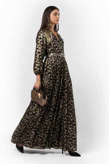 Buy Rara Avis Black Lurex Viscose Jacquard Falling Stars Palm Maxi Dress  Online | Aza Fashion.