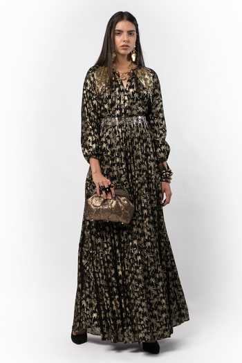 Buy Rara Avis Black Lurex Viscose Jacquard Falling Stars Palm Maxi Dress  Online | Aza Fashion.