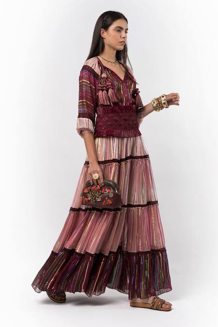 Rara Avis_Purple Viscose Lurex Sunset Ombre Maxi Dress_Online_at_Aza_Fashions