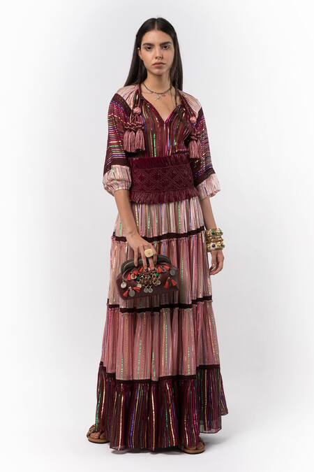 Buy_Rara Avis_Purple Viscose Lurex Sunset Ombre Maxi Dress_Online_at_Aza_Fashions