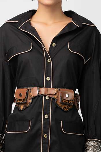 Shop_Rara Avis_Black Cotton Satin Bishop Sleeve Shirt_Online_at_Aza_Fashions