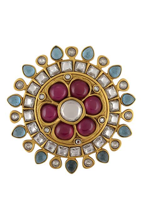 Tribe Amrapali_Gold Plated Stone Floral Studs _Online_at_Aza_Fashions