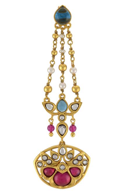 Tribe Amrapali_Gold Plated Stone Chain Danglers _Online_at_Aza_Fashions