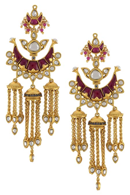 Shop Tribe Amrapali Gold Plated Stone Chandbali Jhumkas at Aza Fashions Shop_Tribe Amrapali_Gold Plated Stone Chandbali Jhumkas _at_Aza_Fashions