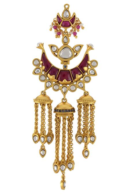 Tribe Amrapali Gold Plated Stone Chandbali Jhumkas Online at Aza Fashions Tribe Amrapali_Gold Plated Stone Chandbali Jhumkas _Online_at_Aza_Fashions