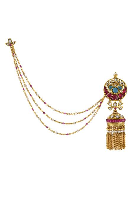 Tribe Amrapali_Gold Plated Stone Chain Jhumkas _Online_at_Aza_Fashions