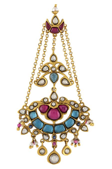 Tribe Amrapali Gold Plated Stone Moon Danglers Online at Aza Fashions Tribe Amrapali_Gold Plated Stone Moon Danglers _Online_at_Aza_Fashions