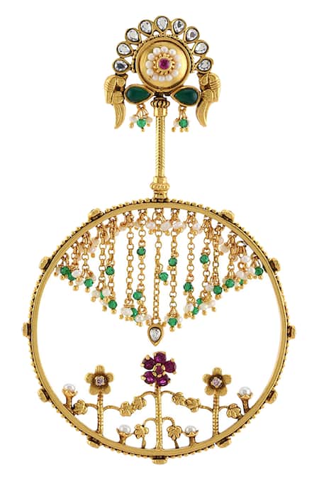 Tribe Amrapali Gold Plated Stone Floral Danglers Online at Aza Fashions Tribe Amrapali_Gold Plated Stone Floral Danglers _Online_at_Aza_Fashions