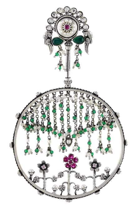 Tribe Amrapali Silver Plated Stone Floral Danglers Online at Aza Fashions Tribe Amrapali_Silver Plated Stone Floral Danglers _Online_at_Aza_Fashions