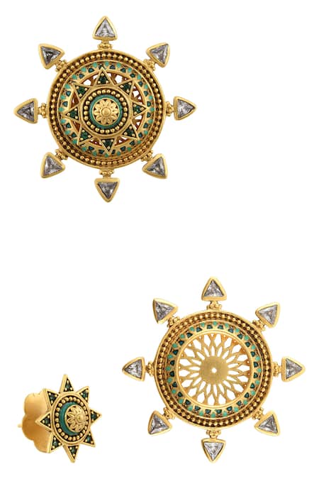 Tribe Amrapali Gold Plated Stone Circular Studs Online at Aza Fashions Tribe Amrapali_Gold Plated Stone Circular Studs _Online_at_Aza_Fashions