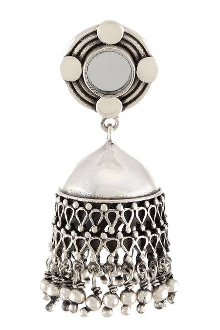 Tribe Amrapali_Silver Plated Stone Mirror Jhumkas _Online_at_Aza_Fashions