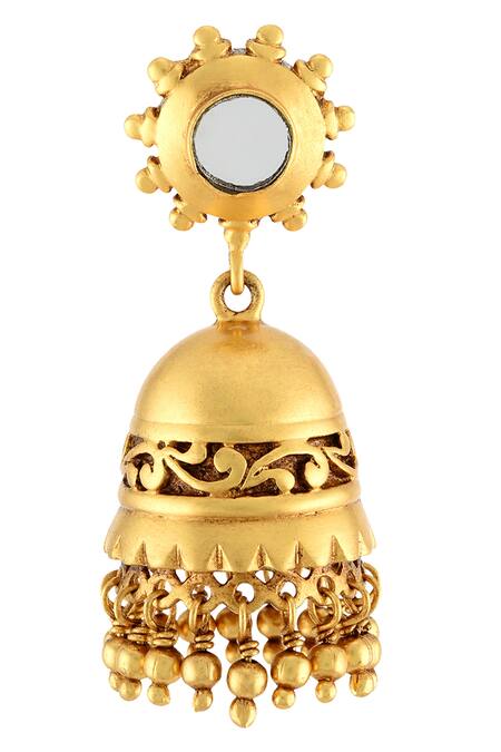 Tribe Amrapali_Gold Plated Handcrafted Floral Jhumkas _Online_at_Aza_Fashions