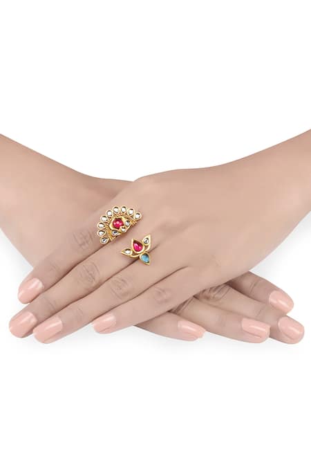 Tribe Amrapali Gold Plated Glass Lotus Stone Ring 